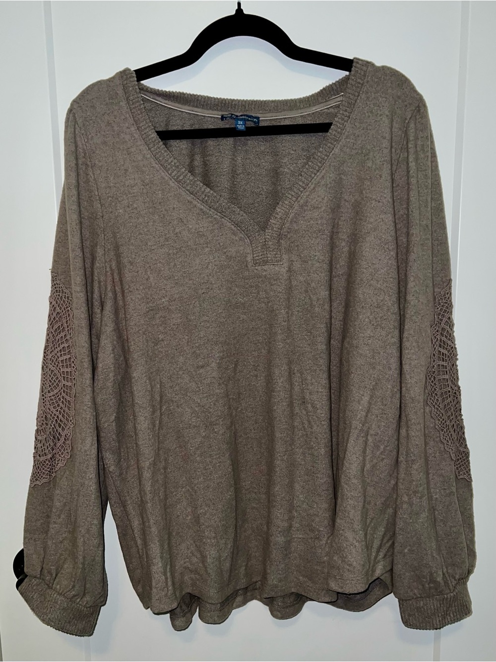 Democracy Taupe Crochet-Elbow Sweater Top